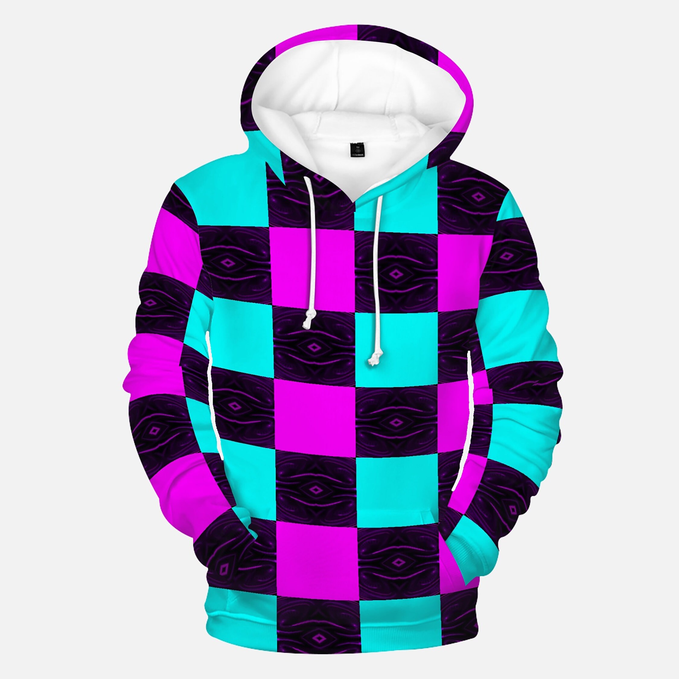 Turquoise and Pink Checkered All Over Print Bright Art