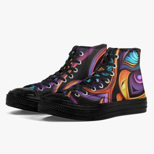 Classic Chuck Taylor High-Top Canvas Shoes Abstract Artwork Print Design Black Trim White Trim All Original All Star Sneaker