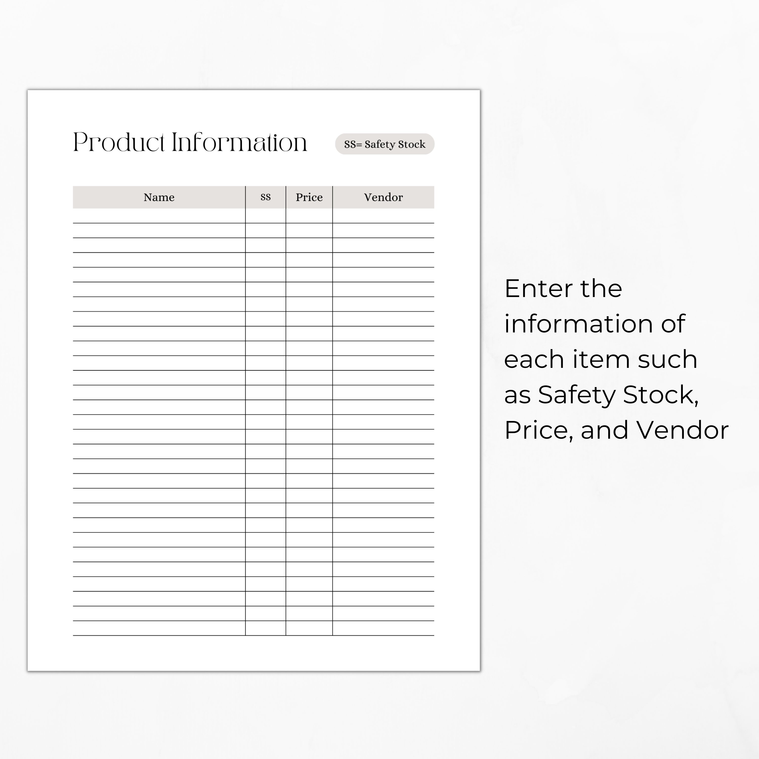 Printable Inventory Sheet Digital Inventory Tracker - Etsy