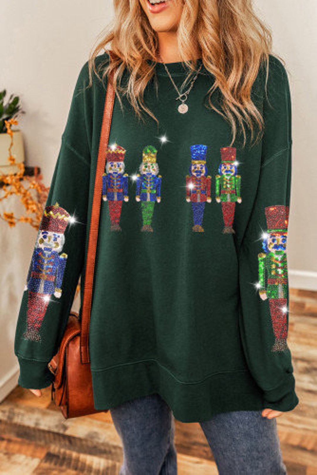 Dark Green Nutcracker Sequin Patches Sweatshirt Christmas Etsy