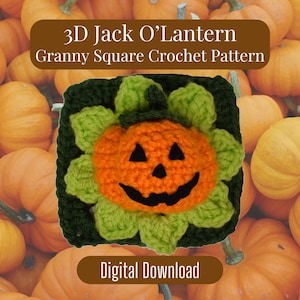 3D Jack O'Lantern Granny Square Pattern, Pumpkin Crochet, Granny Square, Crochet Pattern, Digital Download