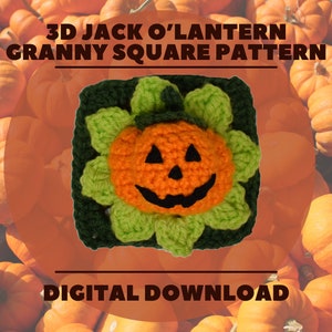 3D Jack O'Lantern Granny Square Pattern, Digital Download