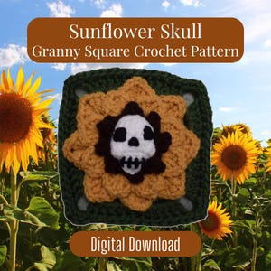 Sunflower Skull Granny Square, Granny Square, Crochet Pattern, Digital Download