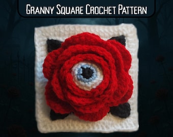 Eyeball Rose Granny Square Crochet Pattern: Spooky Halloween Craft (Digital Download)