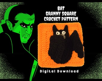 Bat Granny Square Crochet Pattern, Digital Download, Crochet Bat Applique