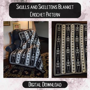 Skulls and Skeletons Throw Blanket Häkelanleitung (Digitaler Download)