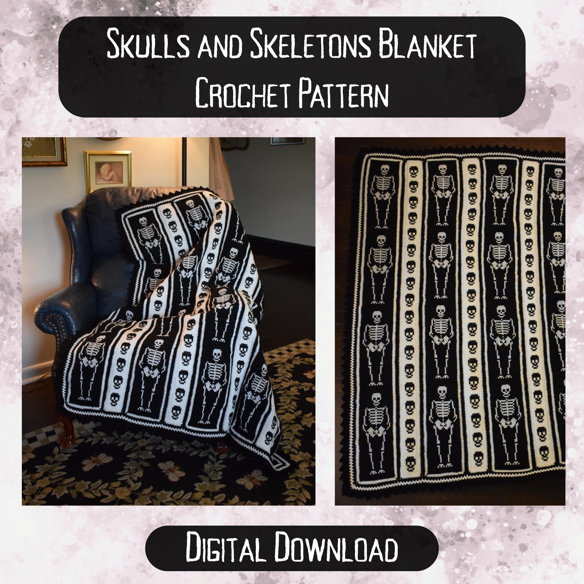 20 Skull Blanket Crochet Patterns for Gothic, Halloween, and Boho Homes 11 Skulls and Skeletons Throw Blanket Crochet