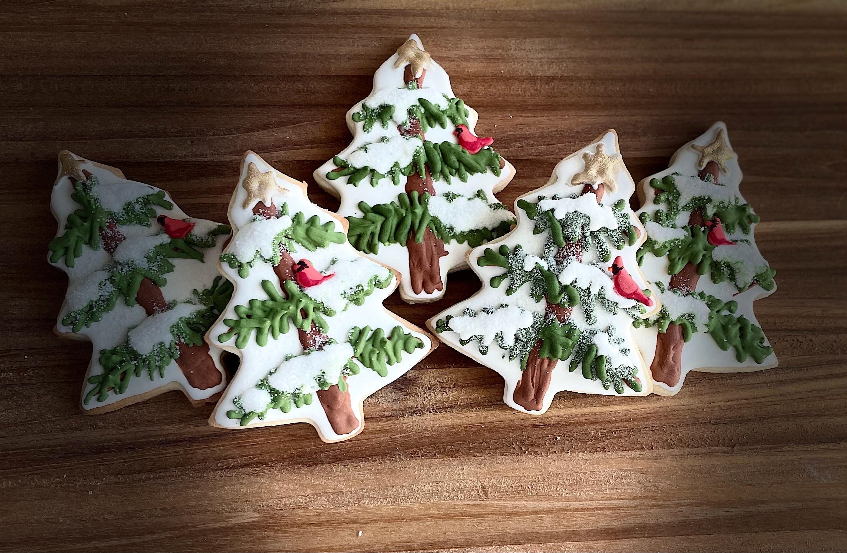 Snow Tree Cardinal Decorated Cookie, Christmas Tree, Snow, Winter ...