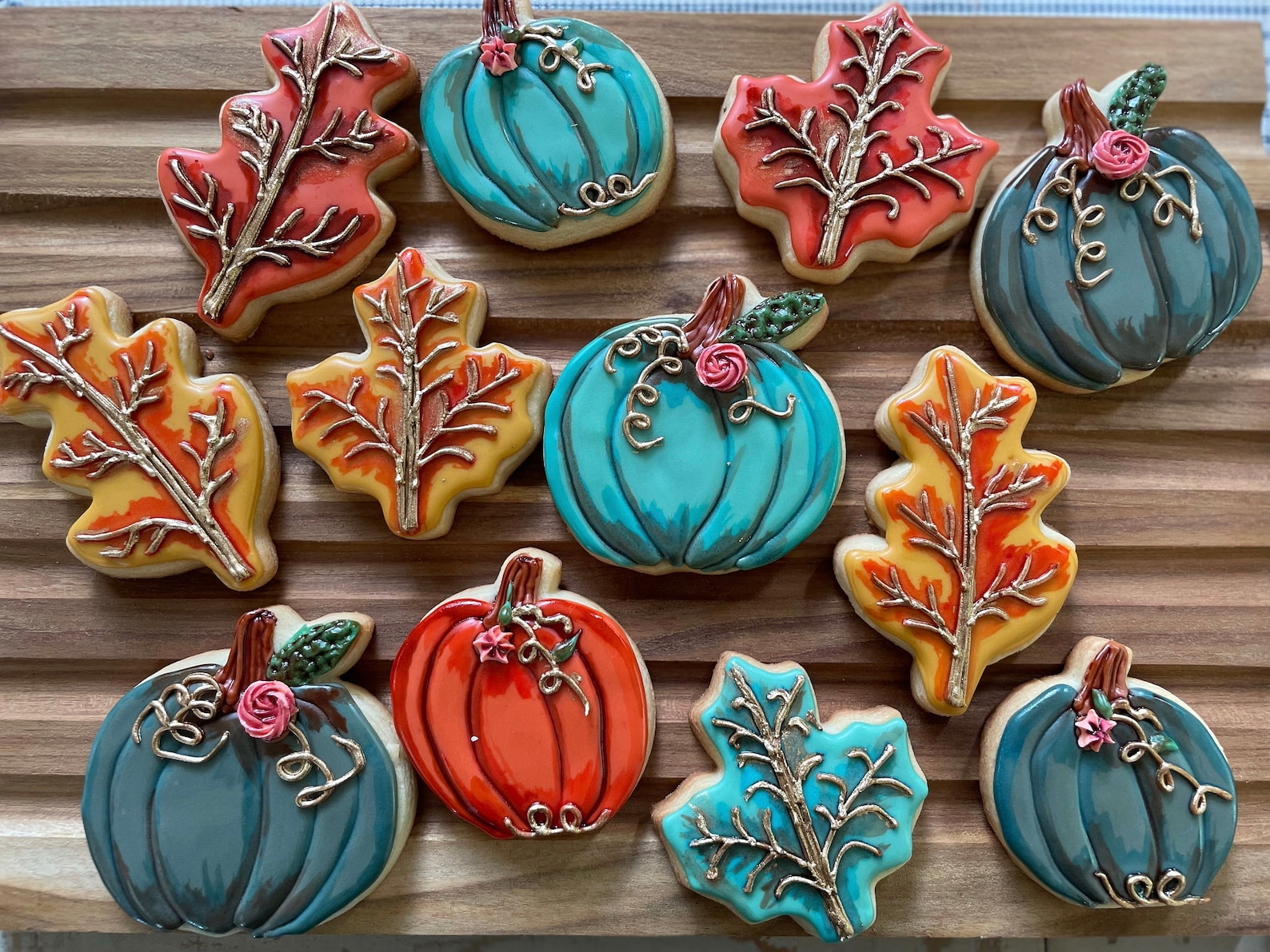 Autumn Leaf Decorated Sugar Cookie, Watercolor Decorated Cookies ...