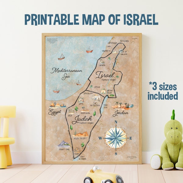 Carte illustrée d'Israël pour enfants Poster imprimable