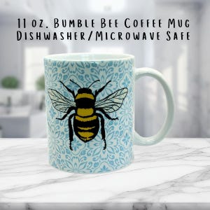 Bumble Bee Coffee Mug – 11 oz Floral Bee Mug, Dishwasher & Microwave Safe, Nature Lover Gift, Sublimation Mug for Beekeeper or Gardener