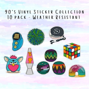 90s Nostalgia Sticker Pack – 10 Weatherproof Vinyl Stickers | Retro Aesthetic Stickers for Laptop, Water Bottle, Journal & More