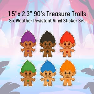 90s Troll Doll Sticker Set – Retro Vinyl Stickers for Y2K Aesthetic, Treasure Trolls Gift for 90s Kids
