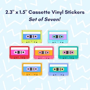 Cassette Tape Vinyl Sticker Set – Retro 80s 90s Nostalgia Stickers, Weatherproof Laptop & Water Bottle Decals (Set of 7, 2.3&quot;x1.5&quot;)