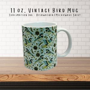 Vintage Bird Mug: Cottagecore Floral Coffee Cup (11 oz.)