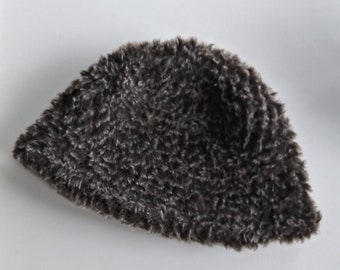 Faux Fur Crochet Bucket Hat, Black Fuzzy Winter Hat, Fuzzy Handmade Crochet Cap