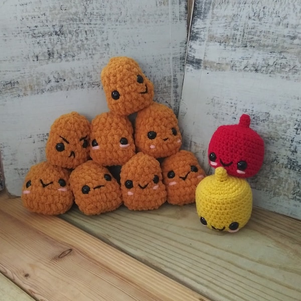 Crochet Chicken Nuggets, Adorable Crochet Foods, Crochet Meals, Handmade Food Toys,  Knit Food Plush, Chicken Nugget Plushie, Stress Squish