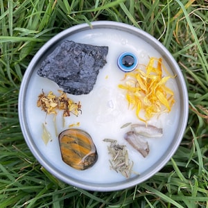 Evil Eye Protection & Shielding Crystal Candle | Intention/Ritual/Spell Candle | Life Force Energy Charged | Manifestation | 4oz Small