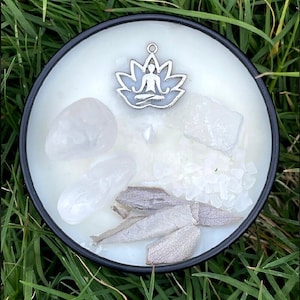 Aura Cleanse & Heal Crystal Candle | Intention/Ritual/Spell Candle | Life Force Energy Charged | Manifestation | 4oz Small Pure White Aura