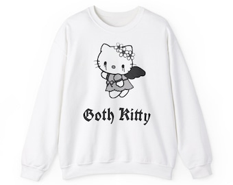 Felpa Goth Kitty con ali d'angelo - Streetwear alternativo, moda gotica scura, maglione grafico unisex, estetica scura carina (DE)