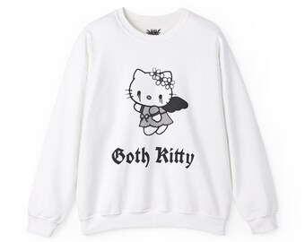 Felpa Goth Kitty con ali d'angelo - Streetwear alternativo, moda gotica scura, maglione grafico unisex, estetica scura carina (USA)