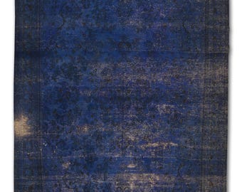 Vintage Persian Rug 10x14: Indigo & Navy Wool, Gold Accents