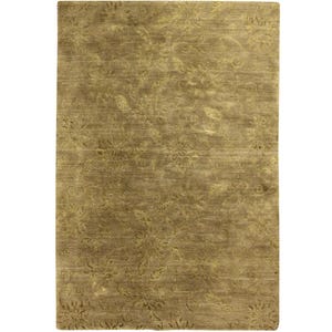 Handmade Wool Rug 4x6: Olive Green Floral Textured Carpet