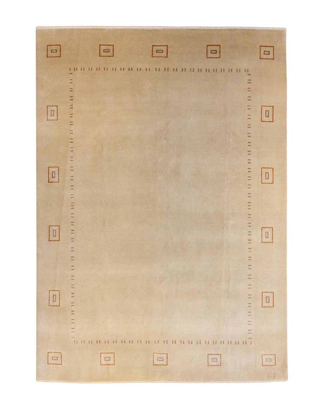 Wool Rug Bordered Design Handmade Beige Wool Rug: Geometric Border, Minimalist Design (6x9 Ft ...