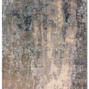 Handgeknoopt wollen vloerkleed 8 x 10: beige salie met abstract steendessin