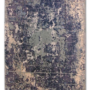 Handgeweven wollen vloerkleed 8 x 10: abstract indigo leisteenontwerp, modern tapijt