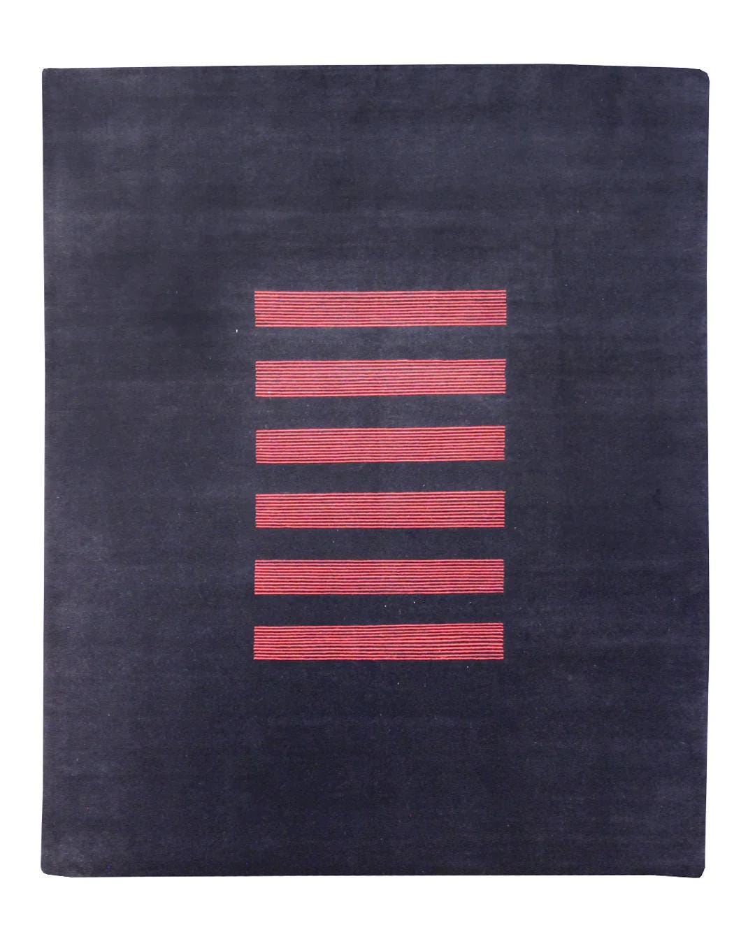 Handwoven Wool Rug 8x10: Deep Blue With Red Stripe, Modern Art - Etsy