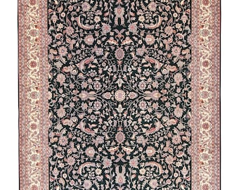 9x12 Hand-Knotted Wool Rug: Midnight Navy Persian Floral