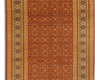 Handmade Wool Farahan Rug 10x14: Red, Navy & Beige Persian Carpet