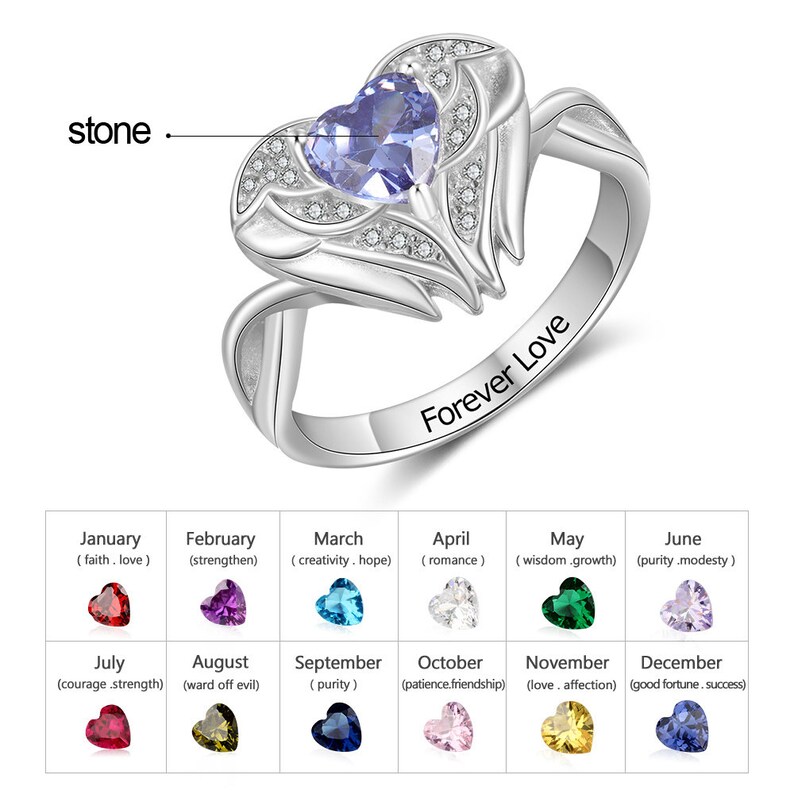 Personalized Angel Wings Ring With Birthstone in Silver for Etsy