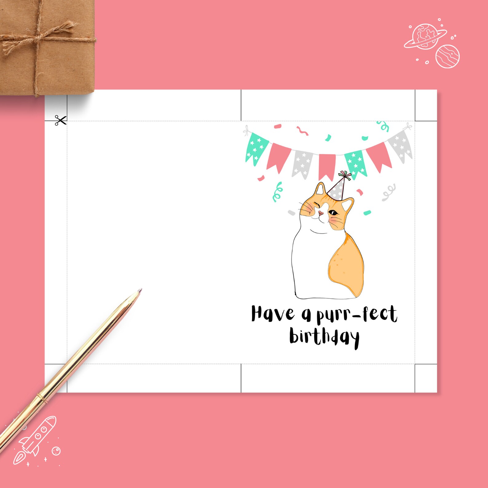 PRINTABLE cat birthday card Instant Download PDF and JPEG | Etsy