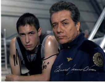 Michael Trucco and Edward James Olmos signed autographed 8x10 Battlestar Galactica photo