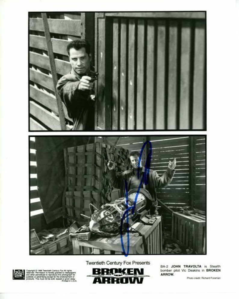 John travolta signed autographed broken arrow vic deakins photo