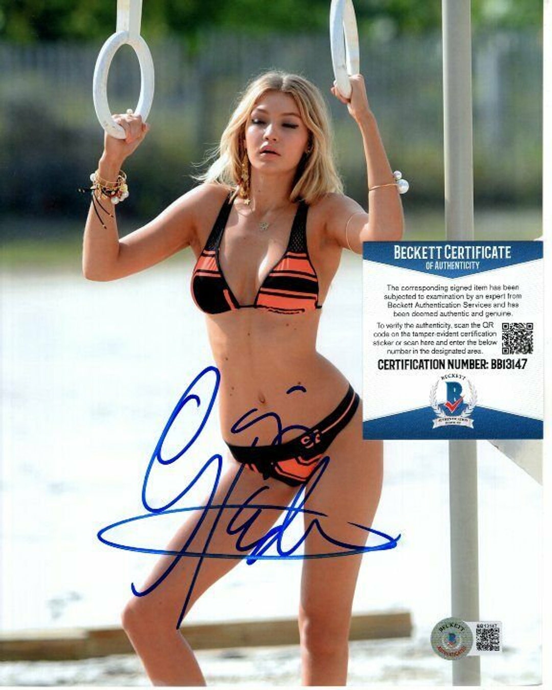Gigi Hadid Signed 8x10 Sexy Beach Bikini Photo Beckett Bas - Etsy