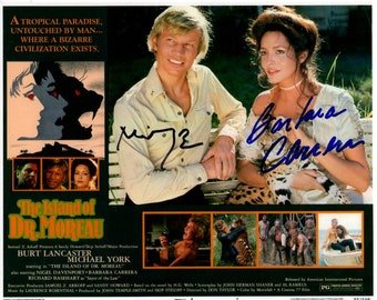 Barbara Carrera y Michael York firmaron foto autografiada 8x10 La Isla del Dr. Moreau