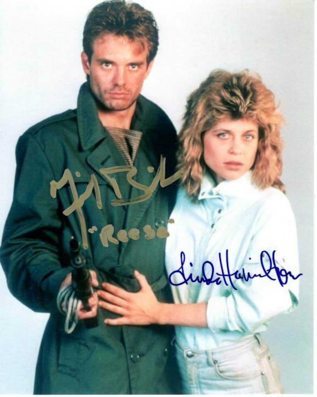 マイケル・ビーンとリンダ・ハミルトンがサインした8x10の