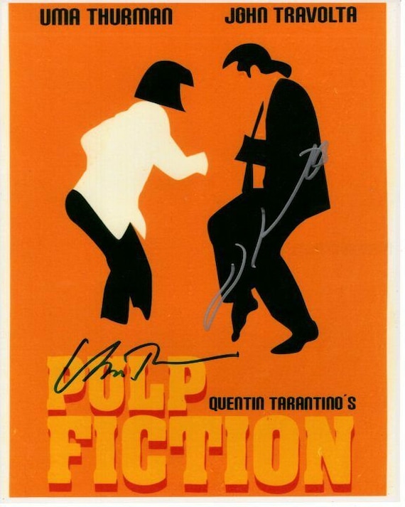 John Travolta and Uma Thurman signed 8x10 pulp fiction vincent vega mia  wallace photo