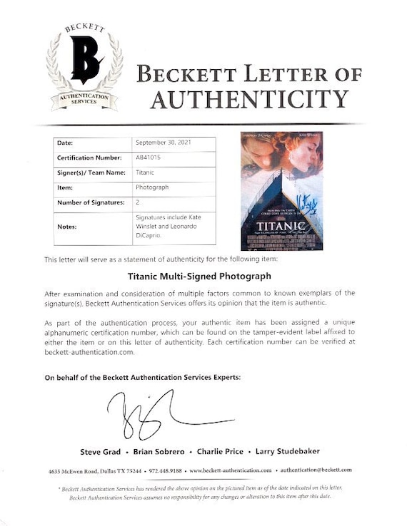 レオナルド・ディカプリオとケイト・ウィンスレットのサイン入り8x10