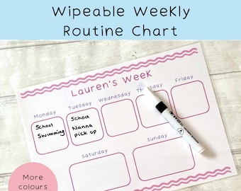 Children's Weekly Routine Chart, Blank Planner Chart, Personalised Weekly Calendar, Reusable Family Planner, Dry Wipe Chart, UKCA Tested