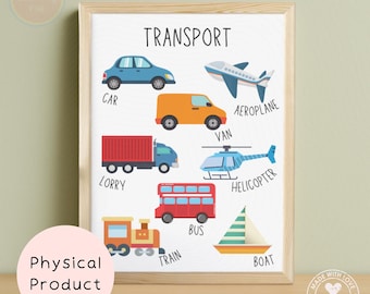 Transport Art Print, Cute Vehicle Poster, Children's Bedroom, Educational Poster, Nursery Playroom Art, Cute Cars Print, Kids Wall Art