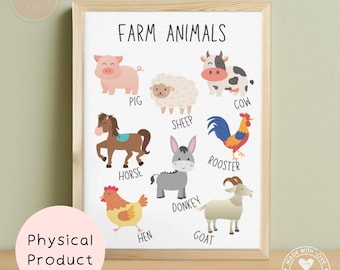 Farm Animals Art Print, Cute Animal Poster, Children's Bedroom, Educational Poster, Nursery Playroom Art, Cute Farm Print, Kids Wall Art