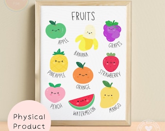 Fruit Art Print, Happy Fruit Poster, Children's Bedroom, Educational Poster, Nursery Art, Playroom Prints, Cute Fruit Print, Kids Wall Art