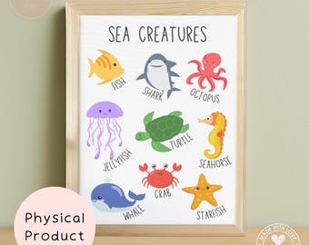 Sea Creatures Art Print, Cute Animal Poster, Children's Bedroom, Educational Poster, Nursery Playroom Art, Cute Sea Print, Kids Wall Art