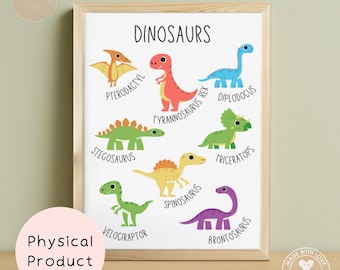 Dinosaurs Art Print, Cute Animal Poster, Children's Bedroom, Educational Poster, Nursery Playroom Art, Cute Dino Print, Kids Wall Art