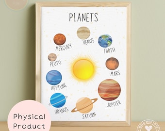 Space Planets Art Print, Cute Solar System Poster, Children's Bedroom, Educational Poster, Nursery Playroom Art  Print, Kids Wall Art