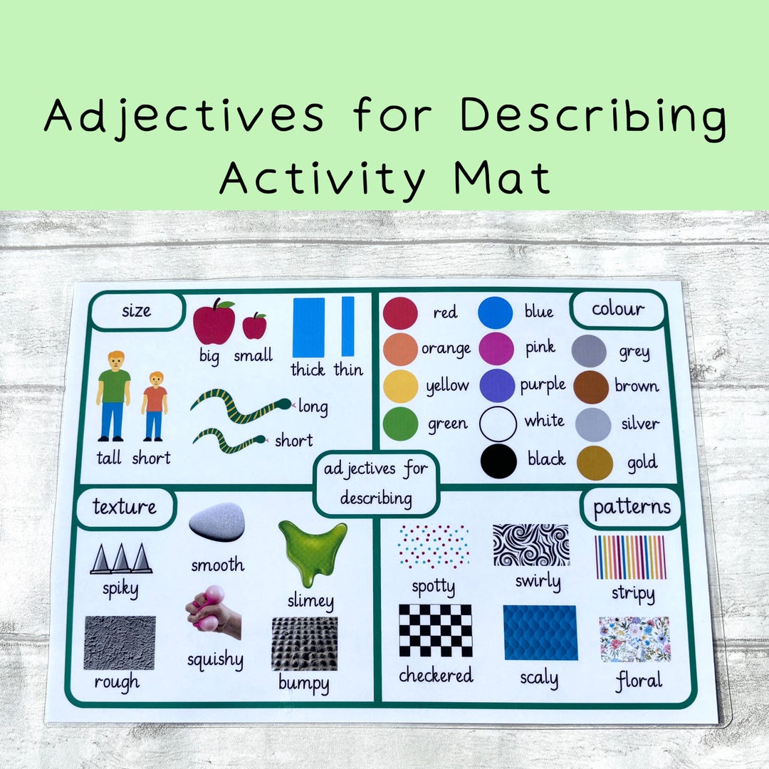 Adjectives Word Mat, Children's Writing Mat, Children's Literacy Skills ...
